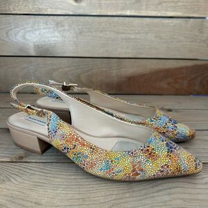Alex Marie Genuine Leather Mosaic Pointed Toe Slingback Heels Womens Size 9M